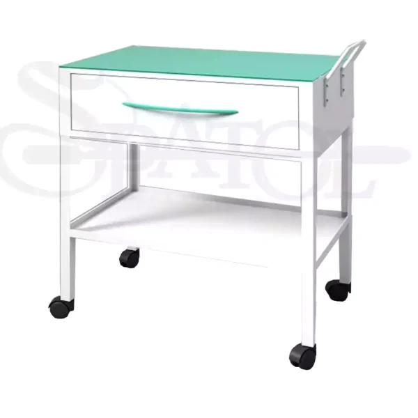 ترولی بیمارستانی کشودار با رویه شیشه ای و چرخ قفل دار TR 409